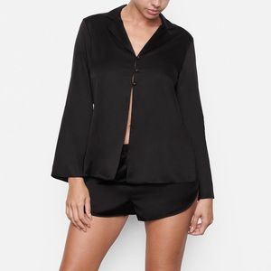 SKIMS Black Silk Open Neckline Sleep Lounge Long Sleeve Top Size Medium